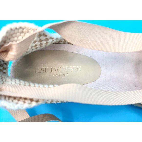 ILSE JACOBSON METALLIC THREAD BEIGE RIBBON TIE UP ANKLE STRAP ESPADRILLE WEDGE S - Picture 7 of 9